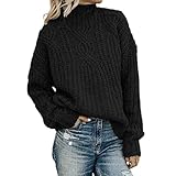 Tophoopp Pullover für Damen, leger, hoher Ausschnitt, Tops, Strickpullover, Passform, Hemden, gemütlich, Winter, warme Blusen, Sweatshirts, Z1-black, L