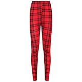 Shop & Stop Damen Leggings mit Leopardenmuster, Stretch, volle Länge, Größe 34-44 Gr. 42-44, Rotes Tartan-M
