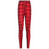 Shop & Stop Damen Leggings mit Leopardenmuster, Stretch, volle Länge, Größe 34-44 Gr. 42-44, Rotes Tartan-M