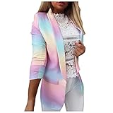 Dasongff Damen Langarm Blazer Anzugjacke Farbverlauf Sakko Anzüge Umlegekragen Coat Tunika Blazer Sakko Langeblazer Slim Fit Tie-Dye Arbeitsbekleidung Winterjacke Mantel Temperament Herbst W
