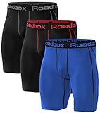 Roadbox 3er Pack Herren Kompressionsshorts, Schnelltrocknendes Baselayer Unterhose Tights Kurz Hose Laufunterwäsche M 3er Pack: Schwarz, Schwarz (Roter Streifen), B