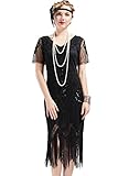 BABEYOND 1920s Kleid Damen Flapper Kleid mit Kurzem Ärmel Gatsby Motto Party Damen Kostüm Kleid (Schwarz, M)