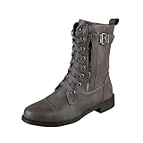 Yowablo Damen Chelsea-Stiefel Damen Chelsea Boot Stiefel Damen Stiefeletten Chunky Heel Stiefel mit seitlichem Reißverschluss Schuhe Ritterstiefel Motorradstiefel (38,grau)