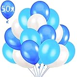 50 Luftballons Blau Weiß Hellblau Ballon Premiumqualität 36 cm Partyballon Deko Babyblau Himmelblau Dunkelblau 3,2g. Dekoration fur Geburtstags, Baby Shower, Baby Dusche Party