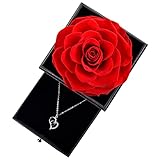 ThreeH Real Forever Flower Eternal Handmade Konservierte Rose mit 100 Sprachen Love You Halsketten-Set Verzauberte echte Rosenblume zum Valentinstag Jubiläum Hochzeit Bthday Romantisch R