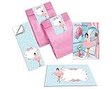 Junapack 12 Einladungskarten zum Kindergeburtstag Mädchen Ballerina incl. 12 Umschläge, 12 Tüten / rosa, 12 Aufkleb