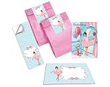 Junapack 12 Einladungskarten zum Kindergeburtstag Mädchen Ballerina incl. 12 Umschläge, 12 Tüten / rosa, 12 Aufkleb