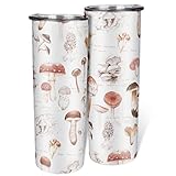 Ktewqmp Edelstahl Skinny Becher Pilz Thermobecher mit Strohhalm und Deckel Kaffeetasse Doppelwandiger Reisebecher hält Getränke kalt und warm für Kaffee Wasser heiße und kalte Getränke White 600