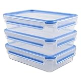 EMSA 515645 Clip & Close Frischhaltedosen | 3-teiliges Set | 3 x 1,2 L | -40 bis +100 Grad | Kunststoff | 100 % Dicht | Besondere Frische-Dichtung