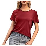 SNKSDGM Damen Oberteile Elegant Tunika Damen Sexy offenen Rücken Spitze hohl aus T-Shirt Nähen Rundhalsausschnitt Top Bluse Off Shoulder Shirt Damen Hemdbluse D