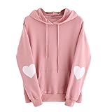 TWIFER Herbst Winter Damen Langarm Herz Print Hoodie Sweatshirt Jumper Kapuzenpullover übergröße (4XL, Rosa)