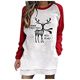 Weihnachten Weihnachtskleid Mini Pulloverkleid Elch Druck Hoodie Herbst Winter Langarm Pullover Weihnachten Cocktailkleid Langarmshirt Rundhals Weihnachtspullover Sweatshirt Kapuzenp