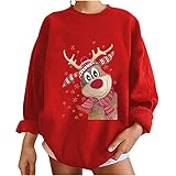 Komiseup Pullover Damen Rentier Drucke Weihnachtspullover Damen Sweatshirt Rundhalspullover Christmas Langarmshirt Teenager Madchen Oversize Winterpullover Pulli Jump