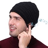 EasyULT Bluetooth Mütze, Bluetooth 5.0 Musik Strickmütze Wintermütze Warme Beanie Hut Winter Mützen für Winter Outdoor-Sport, Skifahren, Laufen, Geschenke Mützen für Damen und Herren(Schwarz)