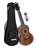 CASCHA All Solid Acacia Konzert-Ukulele 23 Zoll I hochwertiges Ukulele-Set mit 3 Plektren & Tasche I markantes Design - warmer Klang I ideal für Anfänger & Fortgeschrittene I Kleine Hawaii-G