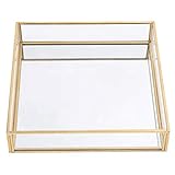 Jesnoe Vintage Gold Rand Quadratisches Tablett Kuchen Tablett Transparent Glas Schmuck Schatulle Aufbewahrung Box Schmuck Schatulle Tab