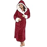 Herbst Winter Gepolsterter Warm Schlafanzug Negligee mit Gürtel Frauen Elegant Langarm Hoodie Schnürbademantel Nachtwäsche Kimono Fleece Bademantel Pyjama Damen Mode Loose Homewear N