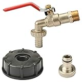 Sukudon IBC Tank Adapter 1/2 '' Gewindeanschluss Messing Ersatzventil Armaturenteile Wasser Garten Wasserhahn Kolben Wasserspeicher Tank Schlauch Armatur T