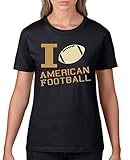 Comedy Shirts - I Love American Football - Damen T-Shirt - Schwarz/Hellbraun-Beige Gr. S