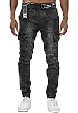 EGOMAXX Herren Cargo Slim Jeans | Stretch Denim Freizeithose | Acid Stoned Washed Design Jogger Pants, Farben:Grau-Schwarz, Größe Jeans:38W