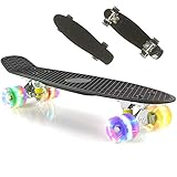 Wesoky 55 cm Skateboard komplett, Mini Cruiser Retro Skateboard für Kinder Jungen Mädchen Jugendliche Anfänger, LED Blitzräder-Belastung 110 KG (Schwarz)