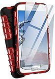 moex Panzerhülle kompatibel mit Samsung Galaxy S5 / S5 Neo - Handyhülle mit Panzerglas, extrem stoßfest, Panzer Outdoor Hülle 360 Grad, Rot Schw