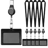 Chstarina 5 Pack Leder Ausweishüllen Kartenhalter mit Schlüsselband, PU Leder ID Kartenhalter mit Lanyard, Einziehbar Ausweishalter Kartenhülle, Ausweiskartenhalter für Büro, Schule, B