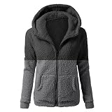 GFGHH Kapuzenpullover Damen Teddy-Fleece Mantel Farbblock Hoodie Plüsch Sweatshirt Oversize Warm Plüschjacke Cardigan Kapuzenjacke mit Taschen Sherpa Frauen Übergangsjacke Lose Langarm Lässige Outw