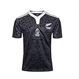 KKSY Weltmeisterschaft Rugby Jersey Rugby-Trikot 100 Jahre Maori in Neuseeland für Männer Kurzarm-Freizeit-T-Shirt-Trainingsanzüge S-3XL,Black,XL/180-185CM