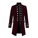 Zolimx Vintage Herren-Mantel Print Langarm Frack Stehkragen Mode Smoking Jacke Gothic Gehrock Uniform Kostüm Praty Trenchcoat Windbreaker Steampunk Graben Outw