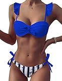 Mycoco Women's Cheeky Bikini Push Up Bathing Suits Tie Knot Cute Ruffle Two Piece Swimsuits Royal Blue US 8