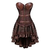 Korsett Damen Steampunk Vollbrust Corsagen Kleid Spitze Gothic Kostüm Retro Halloween Pirat Vintage Korsage Bustier Mit Reißverschluss Sexy Brokatmuster Top Stahlstäbchen Weste Frauen Stäbchen M