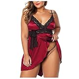 Dessous Grosse GröSsen Damen Sexy UnterwäSche Satin Nachthemd Sexy Tiefer V-Ausschnitt Negligee Valentinstag Babydoll Spitze Nachtwäsche Spaghetti Träger Reizwäsche S