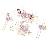 NUOBESTY 4Pcs Hochzeit Handgemachte Mode Haar Kamm Set Floral Braut Kopfschmuck Haar Zubehör Strass Braut Haar Kamm Braut Haar Pin Braut Hochzeit Haar Clip Hochzeit Kleid Zubehör (Lila)