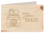 Holzgrußkarte - Hochzeitskarte - 100% handmade in Österreich - Postkarte Glückwunschkarte Geschenkkarte Grußkarte Klappkarte Karte Einladung, Motiv:HERZLICHEN GLÜCKWUNSCH ZUR HOCHZEIT Zirb