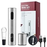 4-in-1 Elektrisches Weinöffner-Set, CestMall Wiederaufladbares kabelloses Weinflaschenöffner-Set Edelstahl Automatischer Korkenzieher mit Folienschneider, Vakuumverschluss, Ausgieß