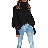 Sonojie Damen Strickpullover Sweater Rollkragen Pullover Kuscheliger Jumper Strick Pulli Oversize Loose Sweater Schwarz, Weiß, Rot, Gelb