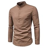 KBUY Herren Baumwolle Leinenhemd Herbst Winter Herren Hemd Langarm Regular Fit Freizeithemd Shirts Herren Hemd Langarmshirt Leinenshirt Kurze Kragen Regular Fit Freizeit für Männer Große Größe M-5XL