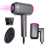 Voghtic Ionen Haartrockner, 1800W Faltbarer föhn, Professioneller hair dryer Mit 3 Hitze & 2 Geschwindigkeit One Touch Control, Mit Diffusor und Luftsammelduse, Klein ideal für unterweg