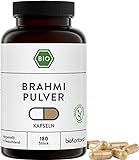Brahmi Kapseln BIO | 180 Kapseln | 1500 mg je Tagedosis | vegan und ohne Zusätze | in Deutschland hergestellt und laborgeprüft | b