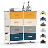 WAYTRIM Kommode mit 4 Ebenen und 8 leicht zu ziehenden Stoff-Schubladen und Metallrahmen, Holzplatte, Organizer-Einheit für Schlafzimmer, Flur, Eingangsbereich, Schränke – Orange, Blau, G