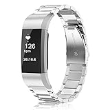 Fintie Armband kompatibel mit Fitbit Charge 2 - Edelstahl Metall Uhrenarmband Ersatzband mit Doppelt Faltschließe, Silb