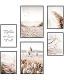 Heimlich® Premium Poster Set OHNE Bilderrahmen | Stilvolles Set mit passenden Bilder als Wohnzimmer Deko | 2 x DIN A3 & 4 x DIN A4 - ca. 30x42 & 21x30 | » Achtsam Beige Strand «