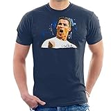 VINTRO Cristiano Ronaldo Cheering Herren T-Shirt Original Portrait von Sidney Maurer Professionell bedruckt Gr. XL, navy