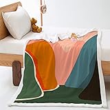 Decke wohndecken kuscheldecken 100x130cm Orange Blau 3D-Muster Sherpa Decke, Groß Kuscheldecke für Erwachsene und Kinder, warme flauschig weiche Sofadecke Tagesdecke oder Wohnzimmerdeck