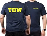 T-Shirt Navy, THW auf Rücken, Technisches Hilfswerk auf Brust in Neongelb (XXL)