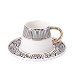 Karaca Globe Türkische Kaffeetassen, Mokkatassen Set Für 6 Personen, 12 TLG,6x Espressotasse und 6x Untertasse, Mochatassen, Espressotassen Set aus Porzellan, Kaffeetassen mit Untertasse-Espresso S