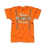 T-Shirt Oktoberfest Wiesn Hirsch Lederhose Kostüm Tracht 13 Farben Herren XS-5XL München Wiesn Festzelt O'zapft Maß Krug Dirndel, Größe:S, Farbe:orange - Logo W