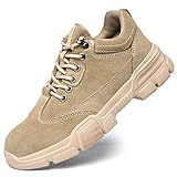 fayengan Sicherheitsschuhe Herren Arbeitsschuhe Damen Leicht Sportlich Atmungsaktiv Stahlkappenschuhe (Color : Brown, Size : 45 EU)
