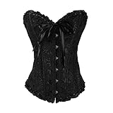 Qagazine Damen Gothic Bustiers Korsetts Satin Boned Lace Up Boned Corsage Spitze Braut Vintage Bustier Top Overbust Waist Cincher Shape Plus S